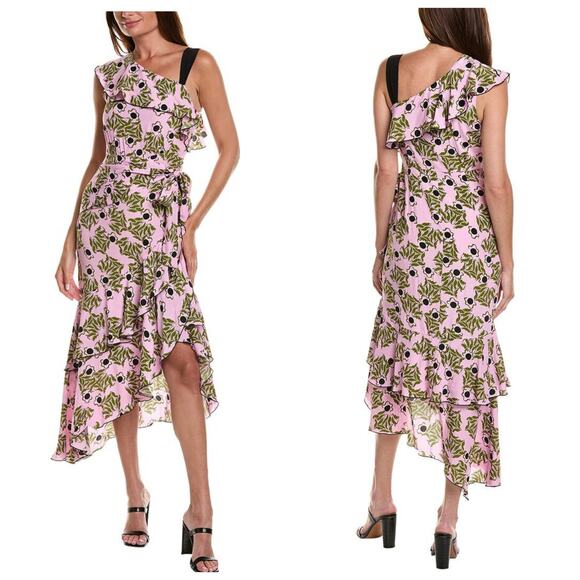 NWT Diane Von Furstenberg Violetta Midi Dress Size 6 Pink Floral Ruffle Cocktail - Picture 1 of 14